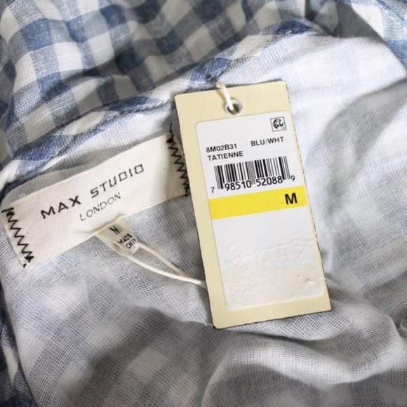 Max Studio Gingham Empire Waist Babydoll Top - Picture 5 of 6